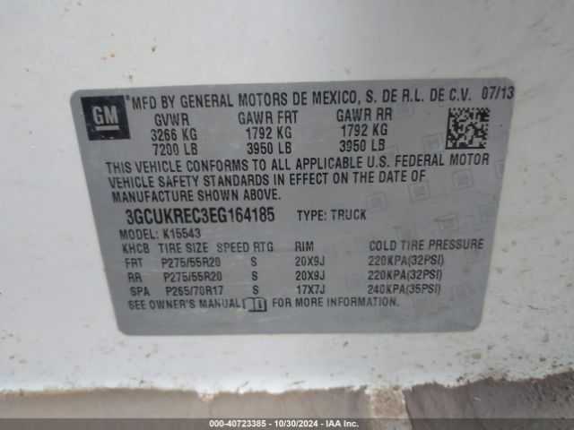 3GCUKREC3EG164185 Chevrolet Silverado 1500 2lt