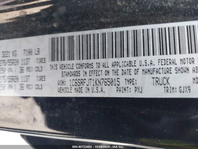 1C6SRFJT1KN765015 RAM 1500