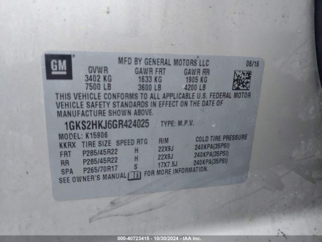 1GKS2HKJ6GR424025 GMC YUKON XL DENALI
