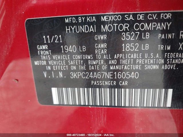 Hyundai ACCENT SE 2022 3KPC24A67NE160540 Image 9