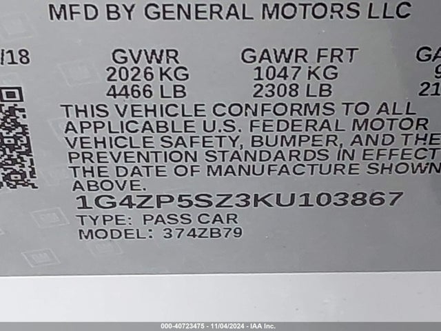 1G4ZP5SZ3KU103867 Buick Lacrosse Fwd Essence