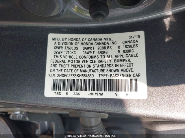 Honda Civic Sport 2019 2HGFC2F83KH554630 Image 9