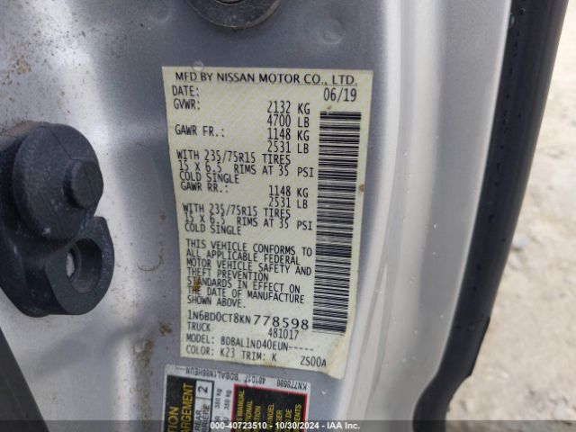 1N6BD0CT8KN778598 Nissan FRONTIER S