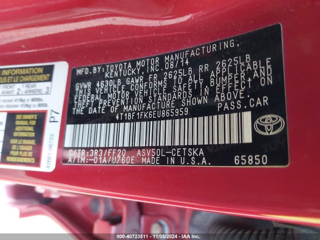 Toyota CAMRY SE 2014 4T1BF1FK6EU865959 Image 9