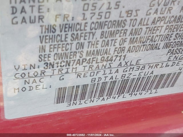 Nissan Versa 1.6 Sv 2015 3N1CN7AP4FL944711 Image 9