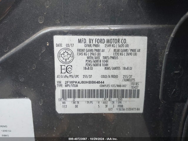 Ford EDGE SEL 2017 2FMPK4J80HBB64844 Image 9