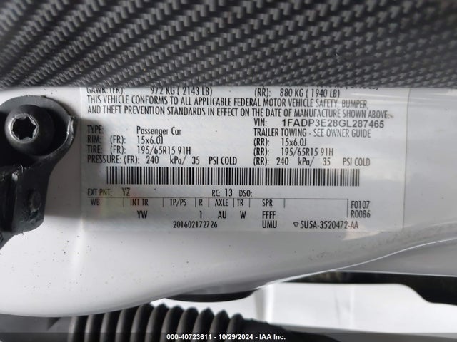 Ford FOCUS S 2016 1FADP3E28GL287465 Image 9