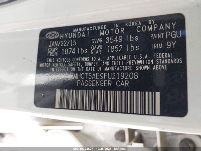 KMHCT5AE9FU219208 Hyundai ACCENT GS