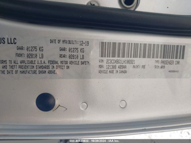 2C3CDXBG1LH106921 Dodge Charger Sxt Rwd
