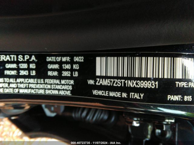 2022 MASERATI GHIBLI ZAM57ZST1NX399931 Photo 8