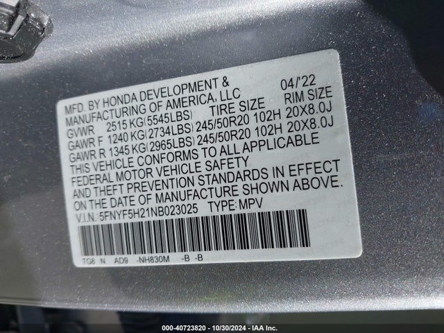 Honda Pilot 2wd Special Edition 2022 5FNYF5H21NB023025 Image 9