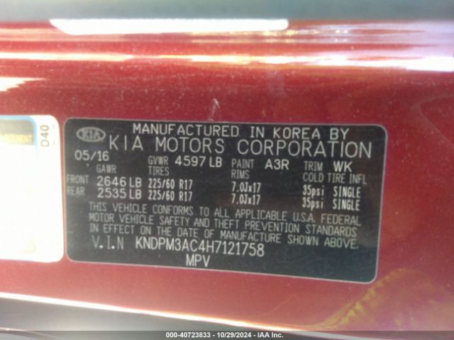 KNDPM3AC4H7121758 KIA Sportage Lx