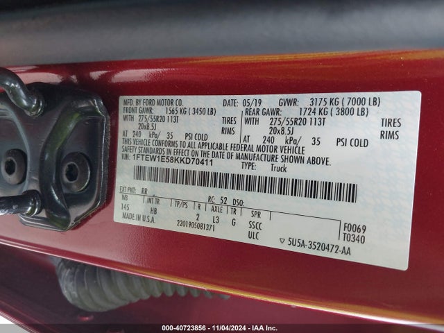 Ford F-150 Lariat 2019 1FTEW1E58KKD70411 Image 9