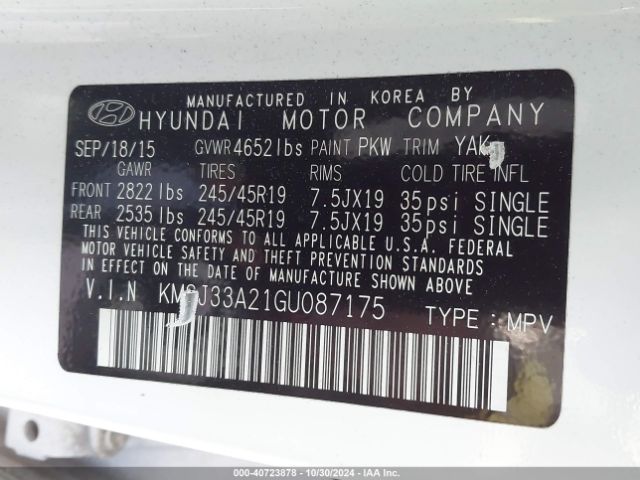 KM8J33A21GU087175 Hyundai Tucson Limited