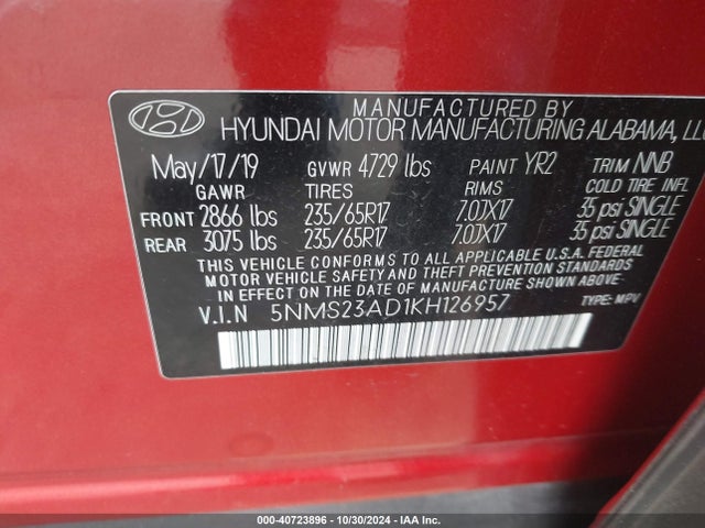 Hyundai Santa Fe Se 2019 5NMS23AD1KH126957 Image 9
