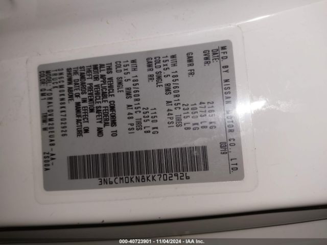 3N6CM0KN8KK702926 Nissan Nv200 S