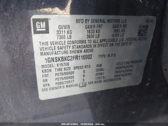 1GNSKBKC2FR116902 Chevrolet Tahoe Lt