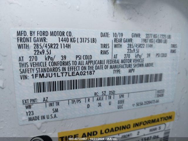 1FMJU1LT7LEA02187 Ford Expedition Platinum