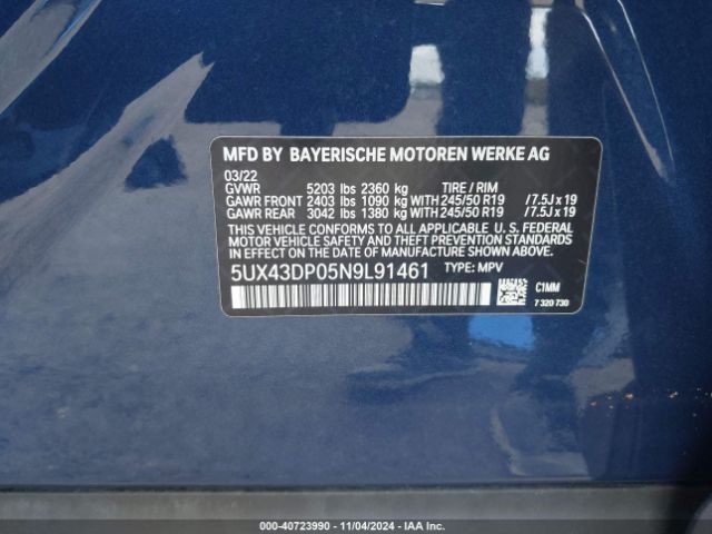 5UX43DP05N9L91461 BMW X3 Sdrive30i