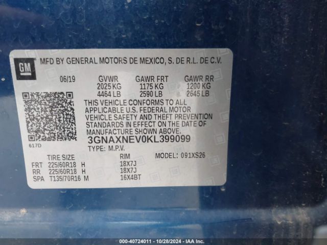 3GNAXNEV0KL399099 Chevrolet Equinox Premier