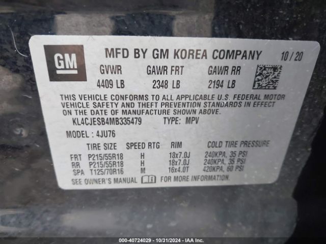 KL4CJESB4MB335479 Buick Encore Awd Preferred