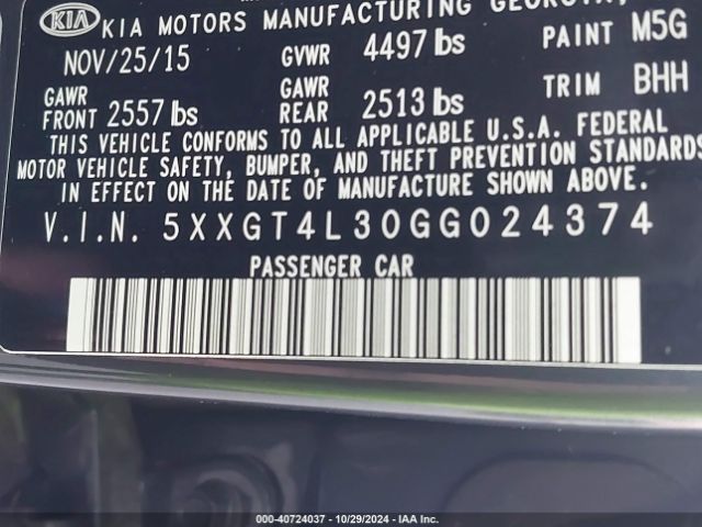 5XXGT4L30GG024374 KIA Optima Lx