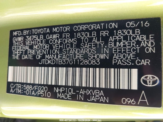 Toyota Prius C Two 2016 JTDKDTB37G1128083 Image 9