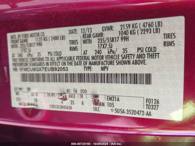 1FMCU9GX7EUB92053 Ford ESCAPE SE