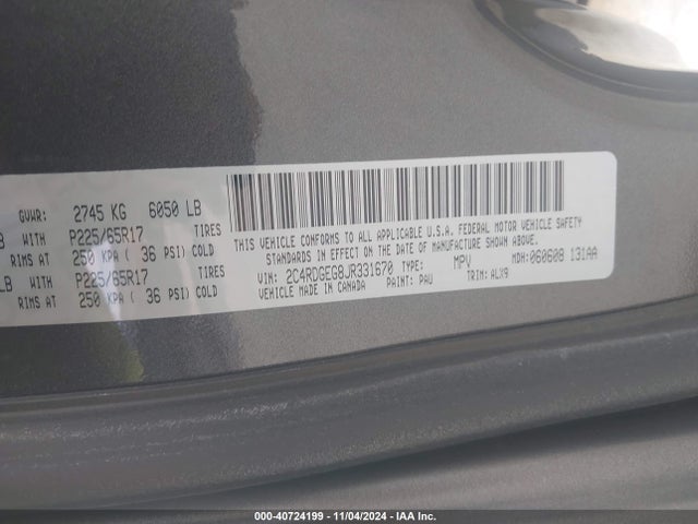 Dodge Grand Caravan Gt 2018 2C4RDGEG8JR331670 Image 9