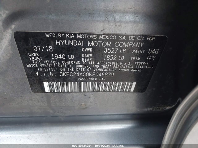 Hyundai ACCENT SE 2019 3KPC24A30KE046879 Image 9