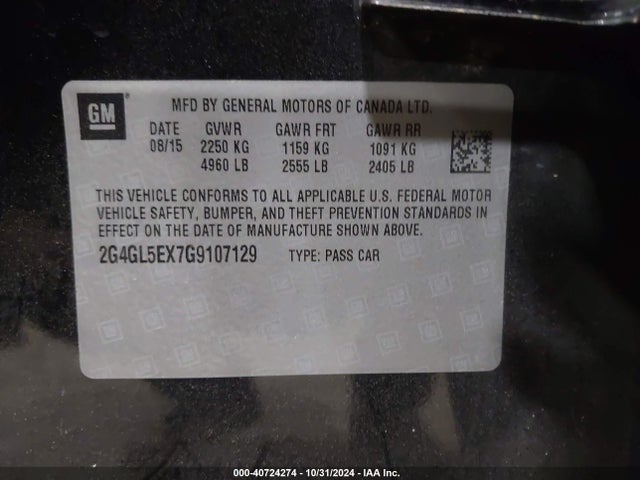 Buick Regal Turbo 2016 2G4GL5EX7G9107129 Image 9