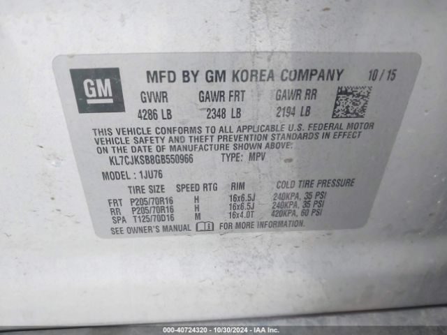 KL7CJKSB8GB550966 Chevrolet Trax 1ls