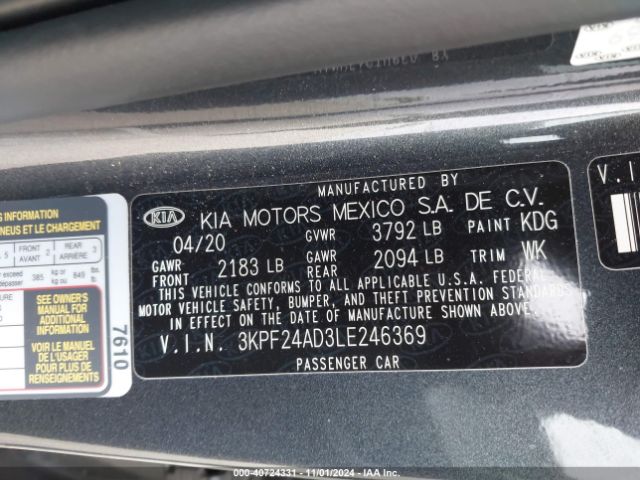 3KPF24AD3LE246369 KIA Forte Lxs