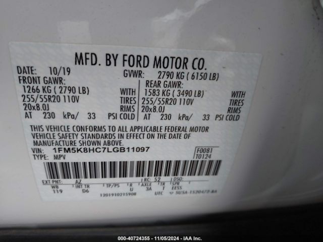 1FM5K8HC7LGB11097 Ford Explorer Platinum