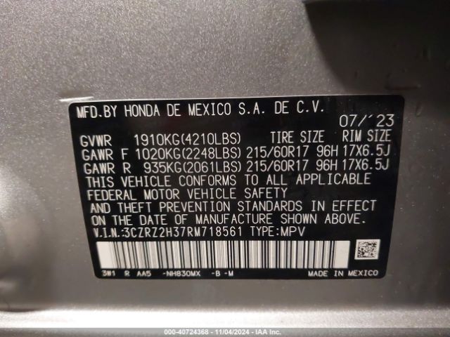 3CZRZ2H37RM718561 Honda Hr-v Awd Lx