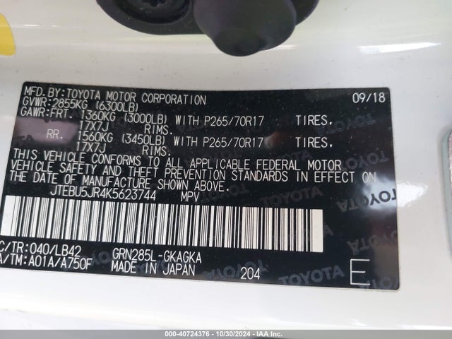 Toyota 4runner Sr5 Premium 2019 JTEBU5JR4K5623744 Image 9