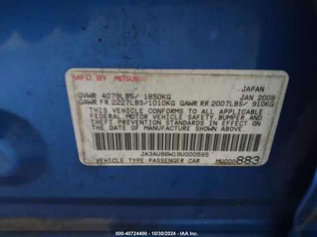 2009 MITSUBISHI LANCER JA3AU86W19U000595 Photo 8