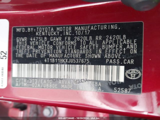 4T1B11HKXJU537675 Toyota CAMRY SE