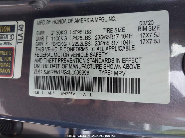 Honda Cr-v 2wd Lx 2020 5J6RW1H24LL006396 Image 9
