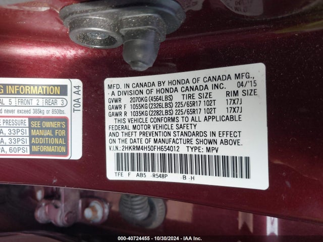 Honda CR-V EX 2015 2HKRM4H50FH654012 Image 9