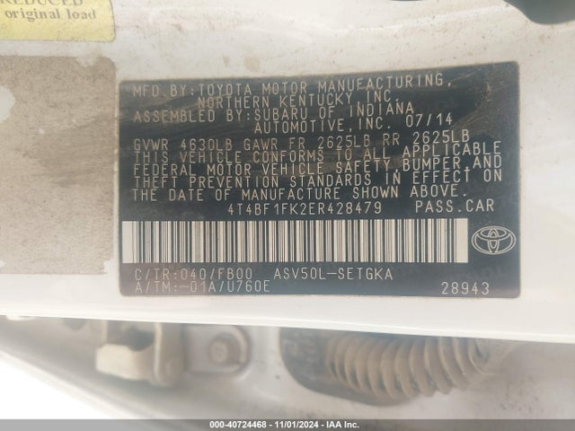 Toyota CAMRY XLE 2014 4T4BF1FK2ER428479 Image 9