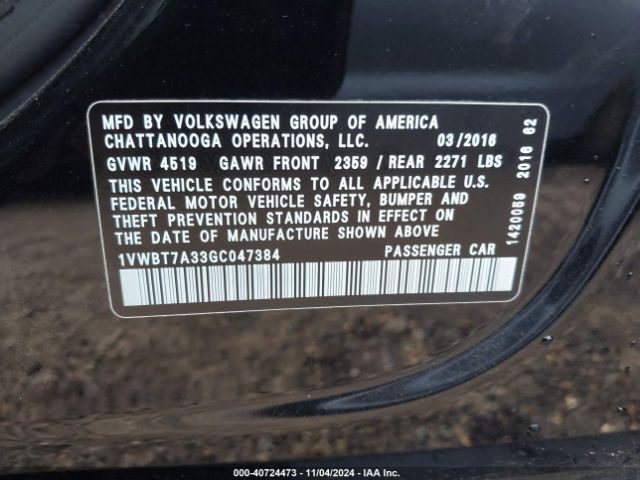 1VWBT7A33GC047384 Volkswagen Passat 1.8t Se