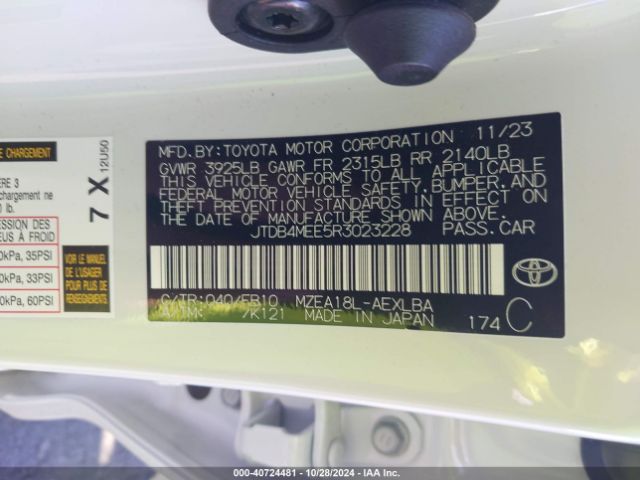 JTDB4MEE5R3023228 Toyota COROLLA LE