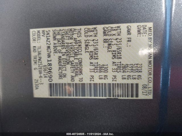 5N1AZ2MG7HN189690 Nissan MURANO S