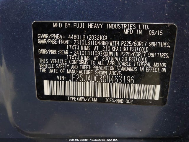 Subaru Forester 2.5i Premium 2016 JF2SJADC3GH463196 Image 9