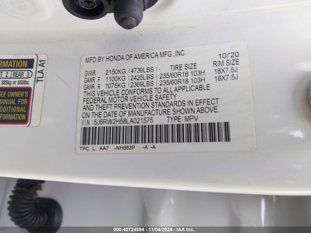 Honda Cr-v Awd Ex 2020 5J6RW2H58LA021575 Image 9