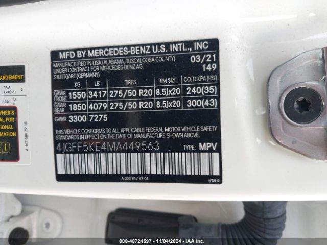 4JGFF5KE4MA449563 Mercedes-Benz Gls 450 4matic