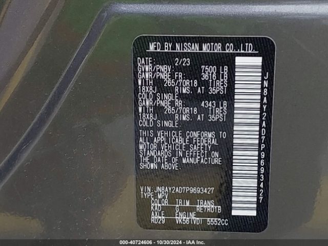 JN8AY2AD7P9693427 Nissan Armada Sv 4wd