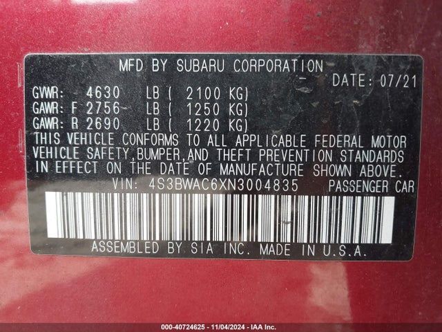 4S3BWAC6XN3004835 Subaru Legacy Premium