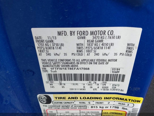 Ford F-150 Xlt 2014 1FTFW1ET8EFA17568 Image 9
